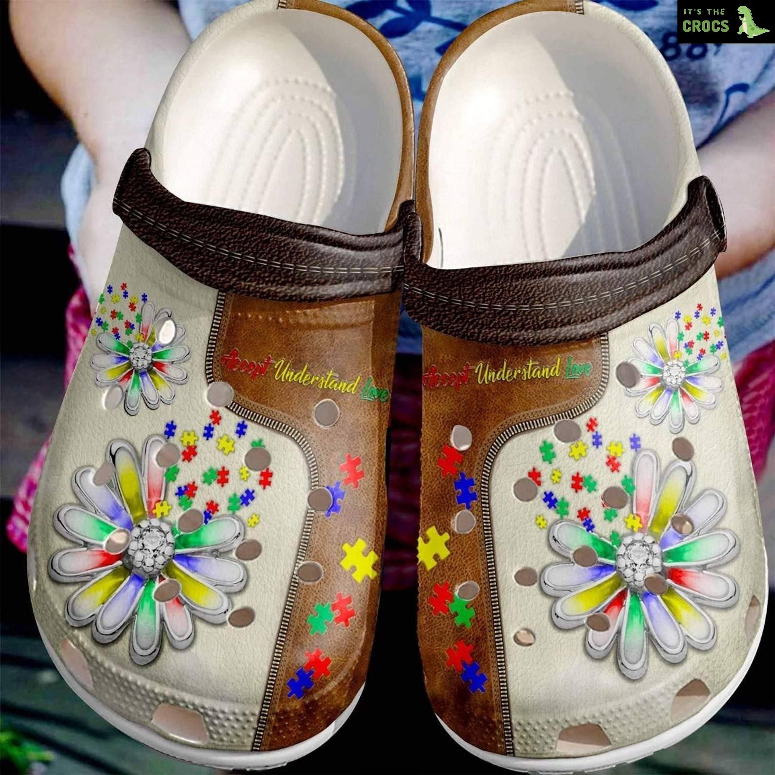 Accept Understand Love Autism Awareness Crocs Shoes Clogs – Sunflower Puzzle Custom Shoes