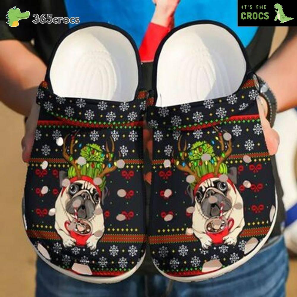 Adorable Pug Reindeer Santa Dog Love Hot Coffee Trendy Clogs Christmas Crocs Clog Shoes