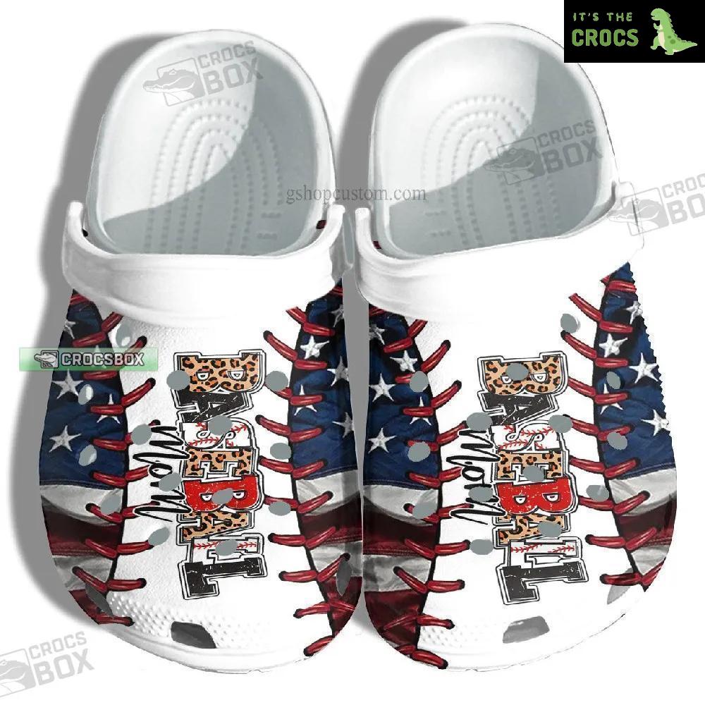 America Mom Leopard Baseball Crocs Shoes Gift For Mother
