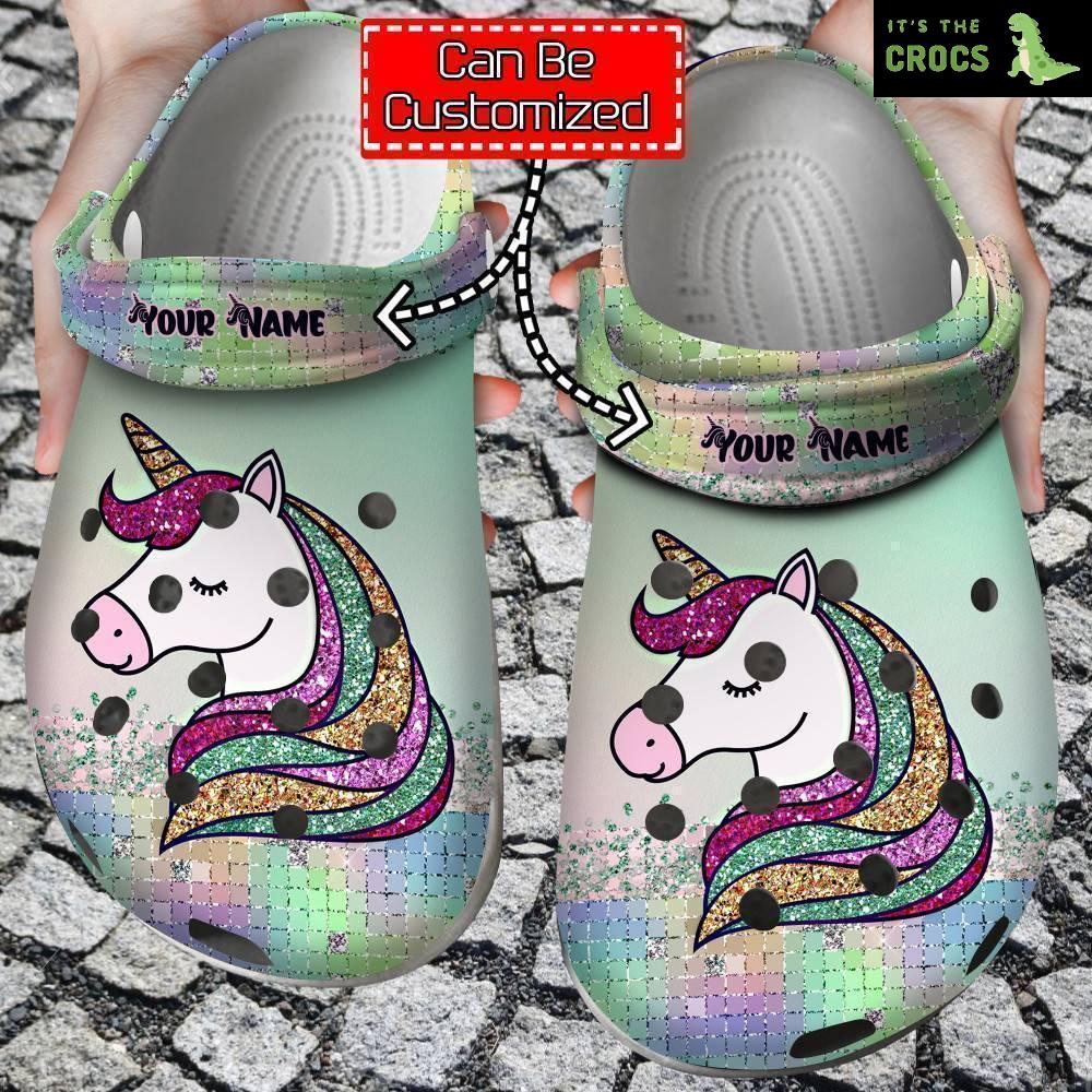 Animal – Personalized Unicorn Glitter Colorful Clog Crocs Shoes For Men And Women