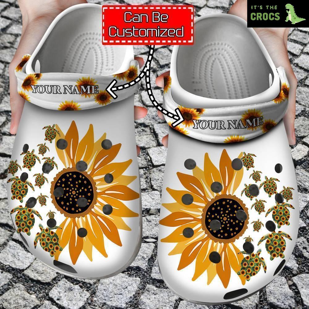 Animal Print – Turtle Sunflower Clog Crocs Shoes For Men And Women