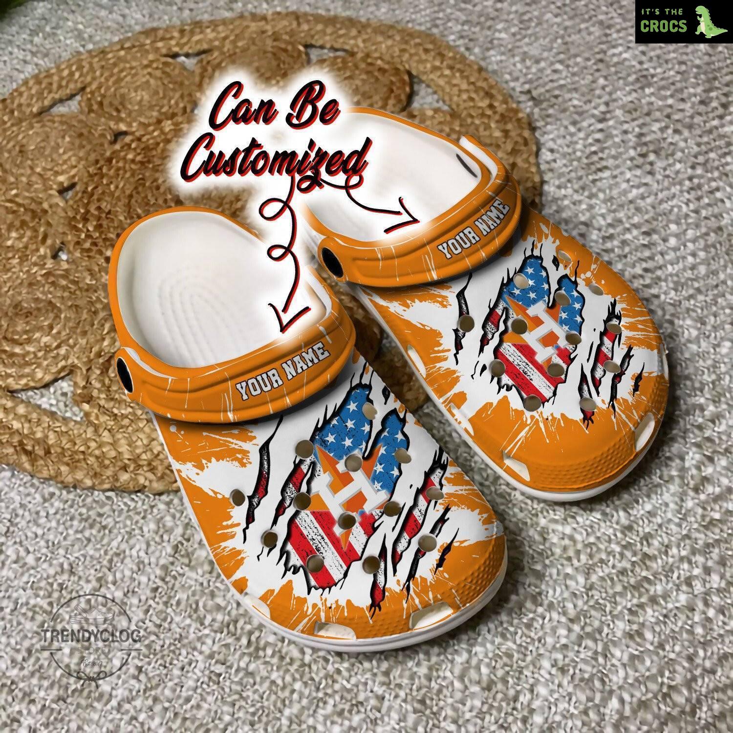Astros Crocs Personalized HAstros Baseball Ripped American Flag Clog Shoes