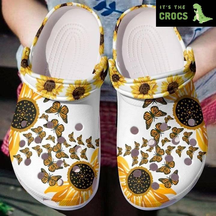 Attractive Sunflower Butterfly Clogs Crocs Shoes Gift For Mothers Day ATSB