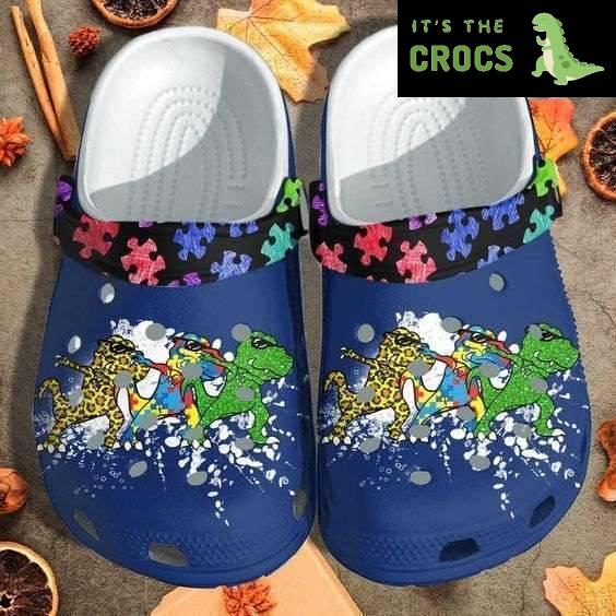 Autism Awareness Day T Rex Dinosaur Dancing Autism Puzzle Pieces Crocs Crocband Clog Shoes