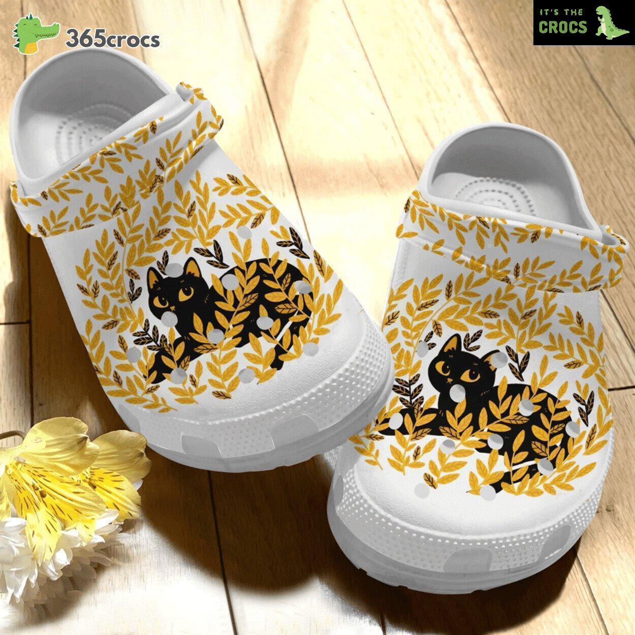 Autumn Black Cat Among The Weeds Gift For Lover Rubber clog Shoes Comfy Footwear