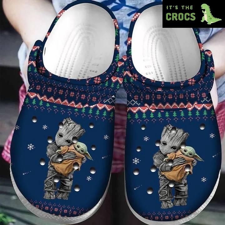Baby Yoda And Groot Ugly Pattern Christmas Crocband Clog Crocs Shoes For Men Women