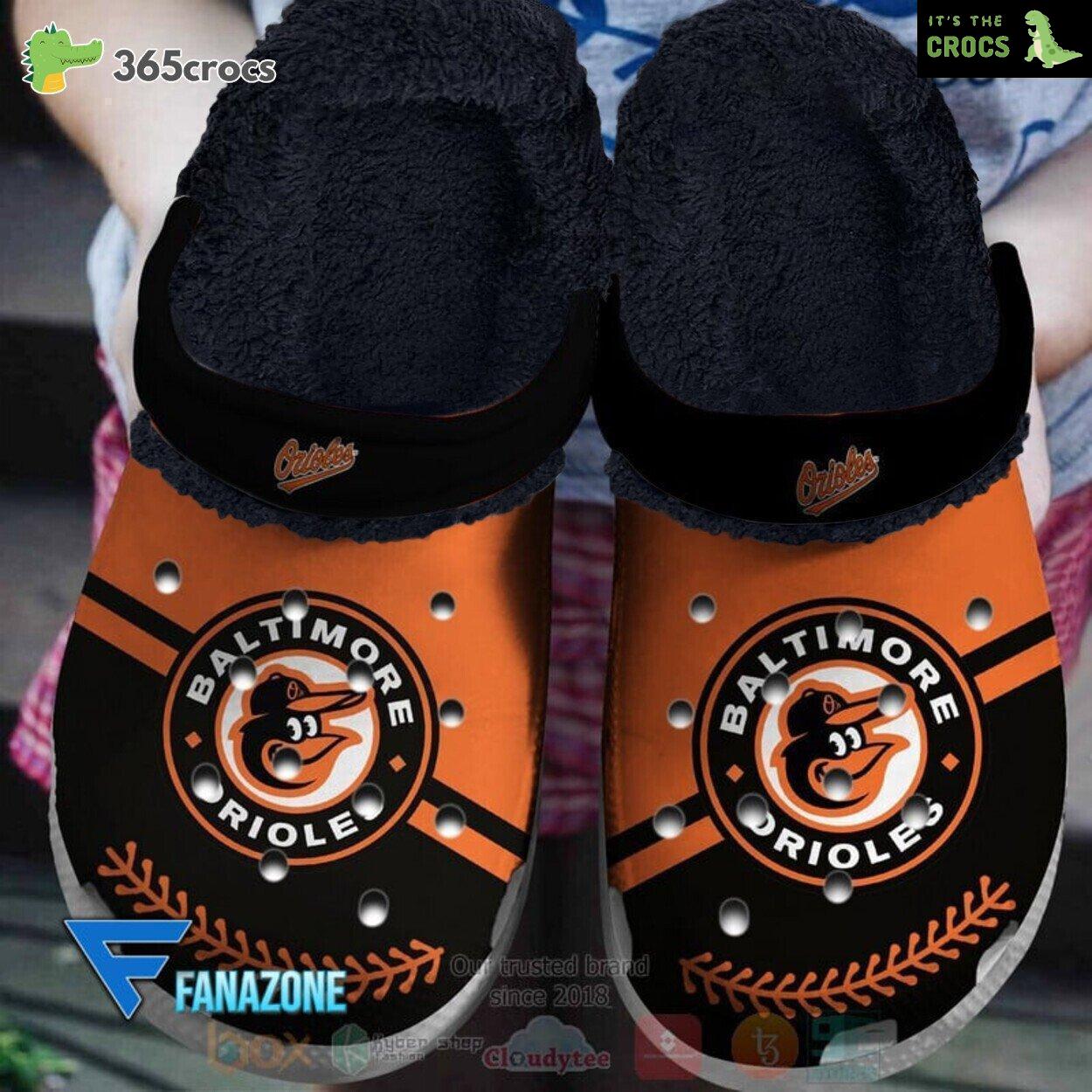 Baltimore Orioles BlackOrange MLB Sport Fur Lined Crocs Shoes Comfortable