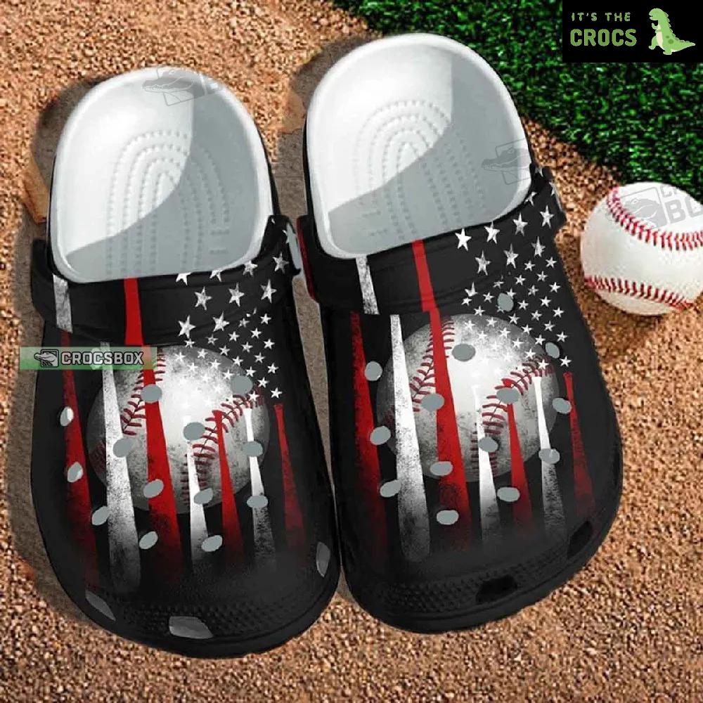 Baseball Bat America Flag Black Crocs