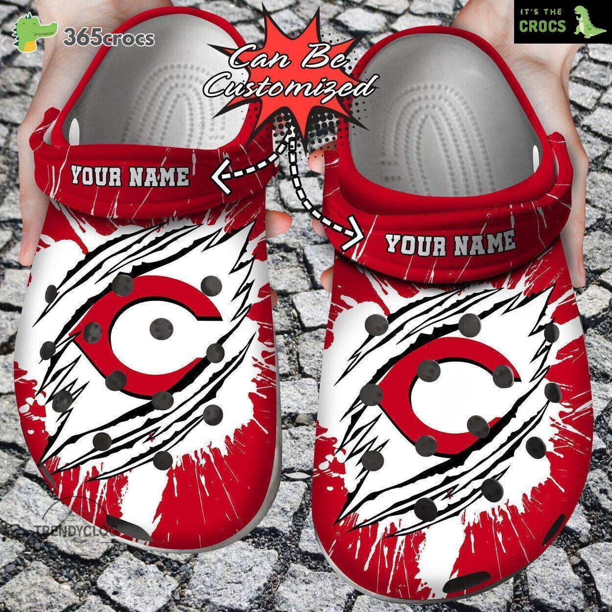 Baseball Personalized Cincinnati Reds Ripped Claw Clog Shoes