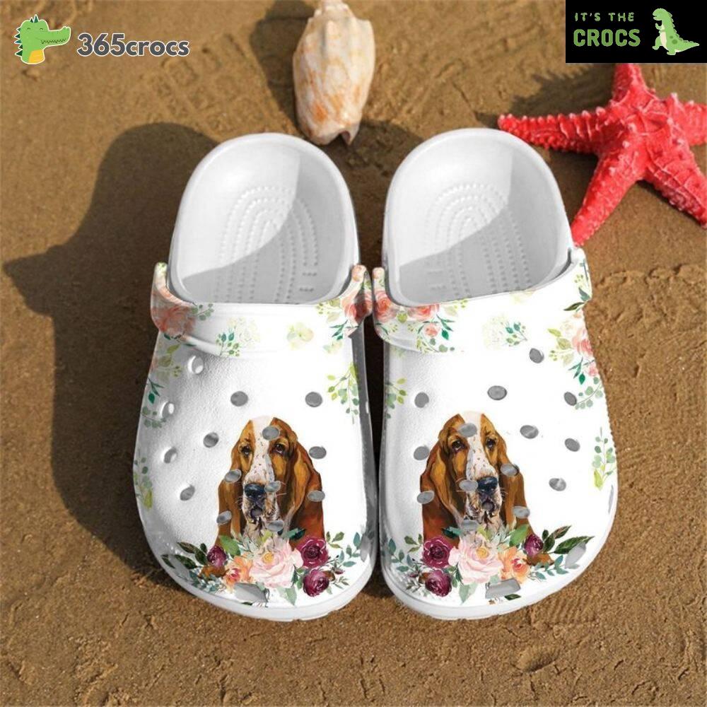 Basset Hound Puppy Flowers Summer For Basset Hound Lovers Crocs Clog Shoes