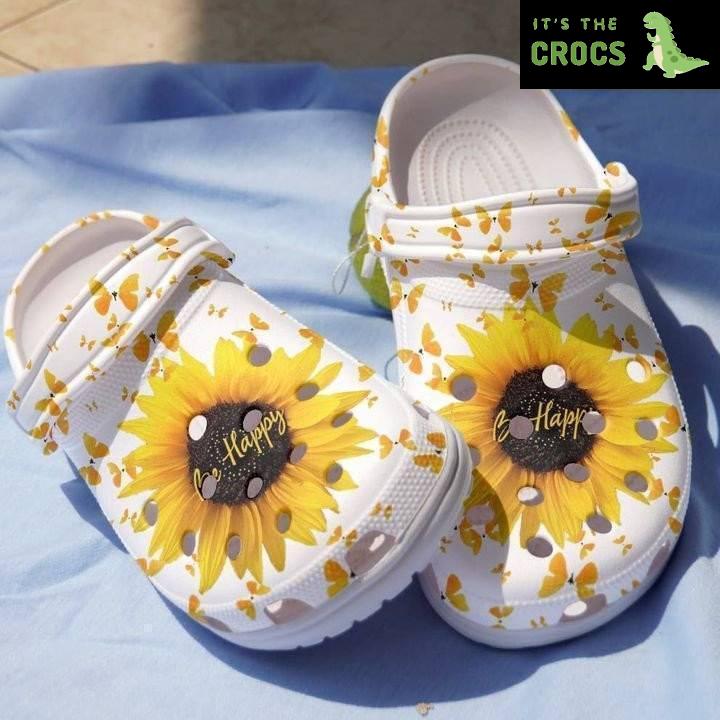 Be Happy Sunflower Clogs Crocs Shoes Gift For