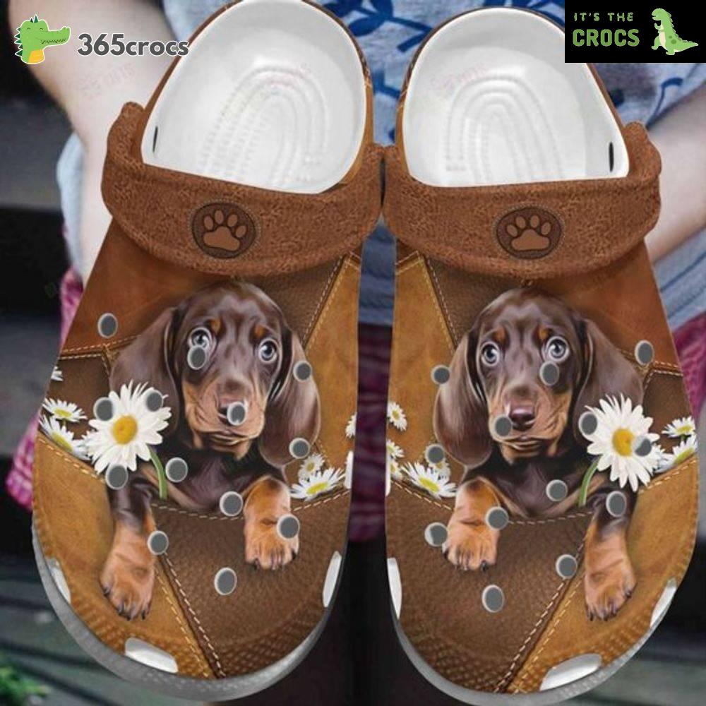 Beautiful Dachshund Daisy Lovely Paws Leather Pattern Good Quality Crocs Clog Shoes