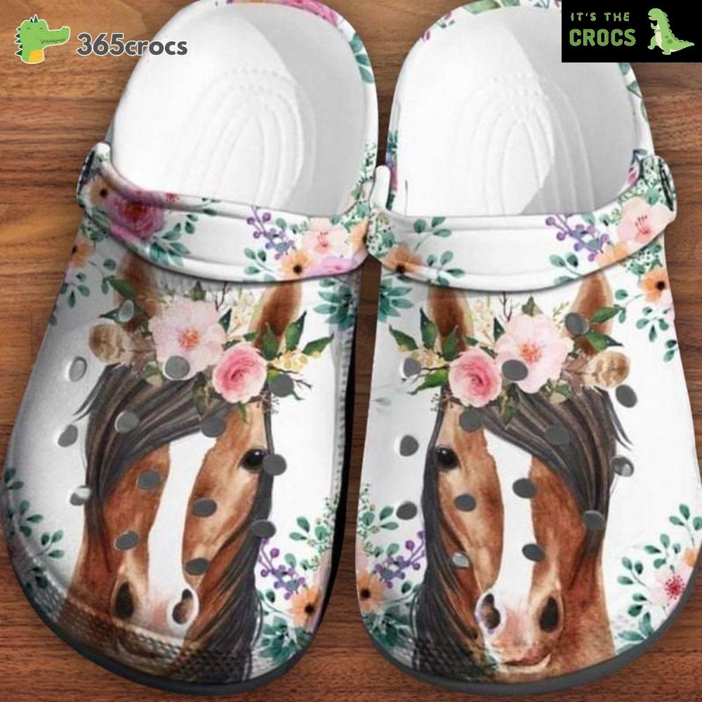 Beautiful Horse With Flower Wreath Pretty Gidt For Wife Lovers Sister Or Daughter Crocs Clog Shoes