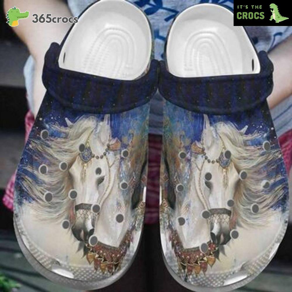 Beautiful White Horse Canvas Sloth Free As A Horse Wild Animals Christmas For Friends Crocs Clog Shoes
