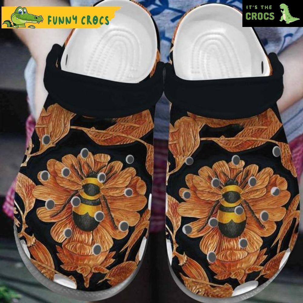 Bee With Wooden Floral Crocs
