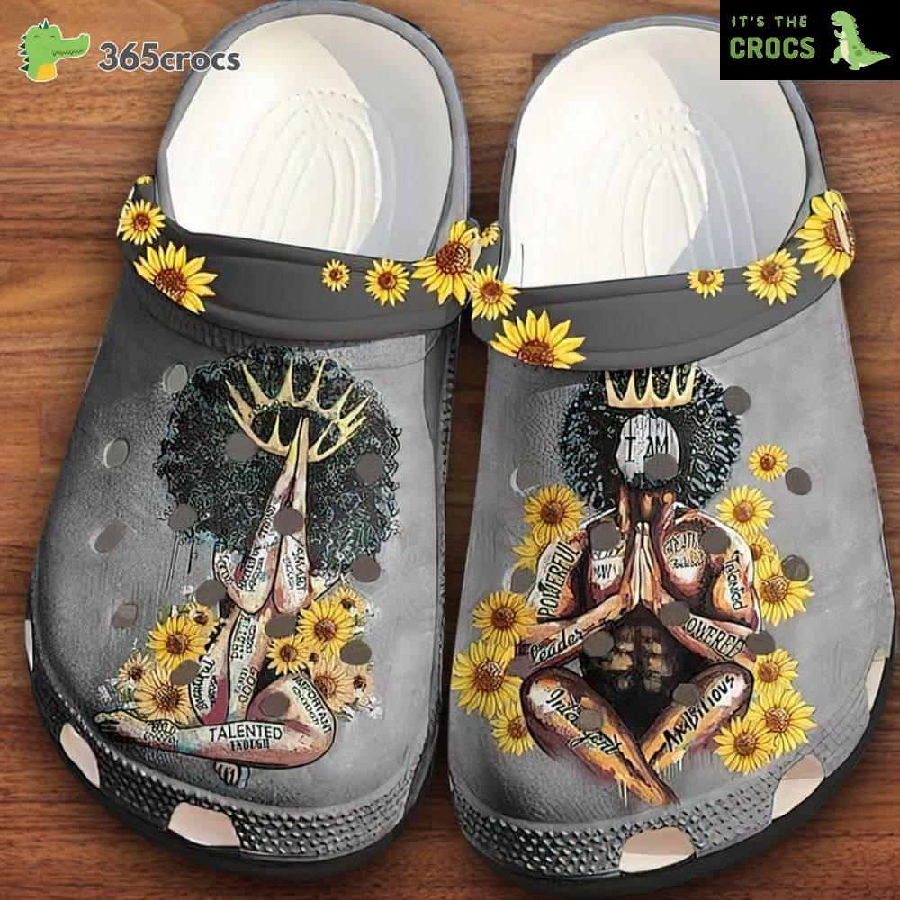Black Afro King Queen Couple Family Sunflowers Valentine’s Day Gift Crocs Clog Shoes