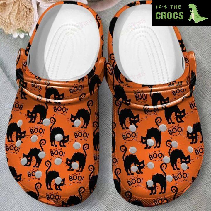 Black Cat Boo Crocs Classic Clogs Shoes