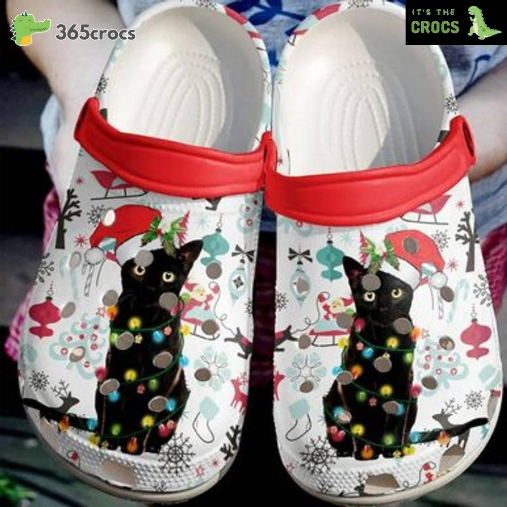 Black Cat Lover Santa Kitty Lights Clogs Christmas Is My Therapy Cats Crocs Clog Shoes