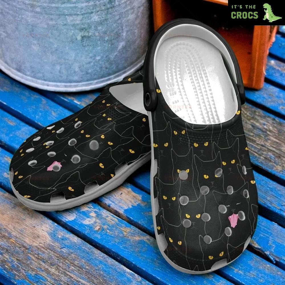 Black Cat Night 6 Gift For Lover Rubber clog Crocs Shoes