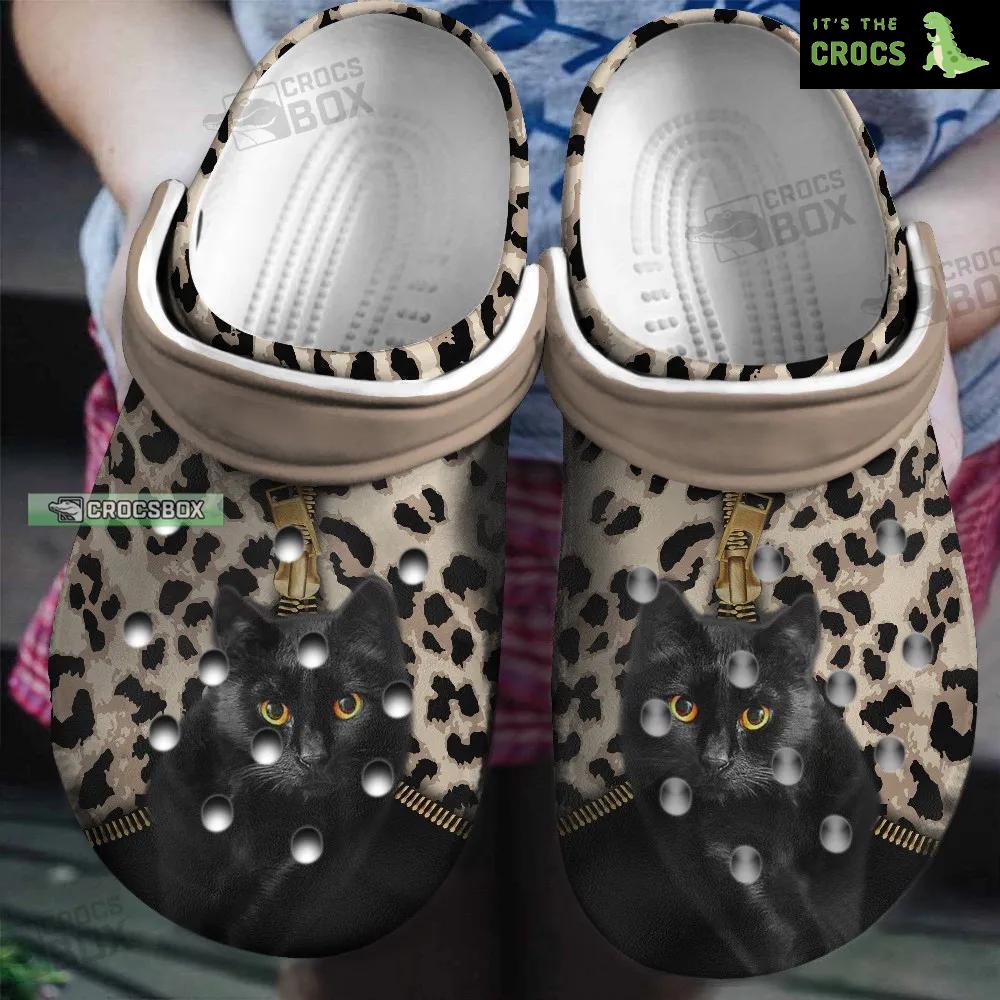 Black Cat Zipper Leopard Footwear Crocs