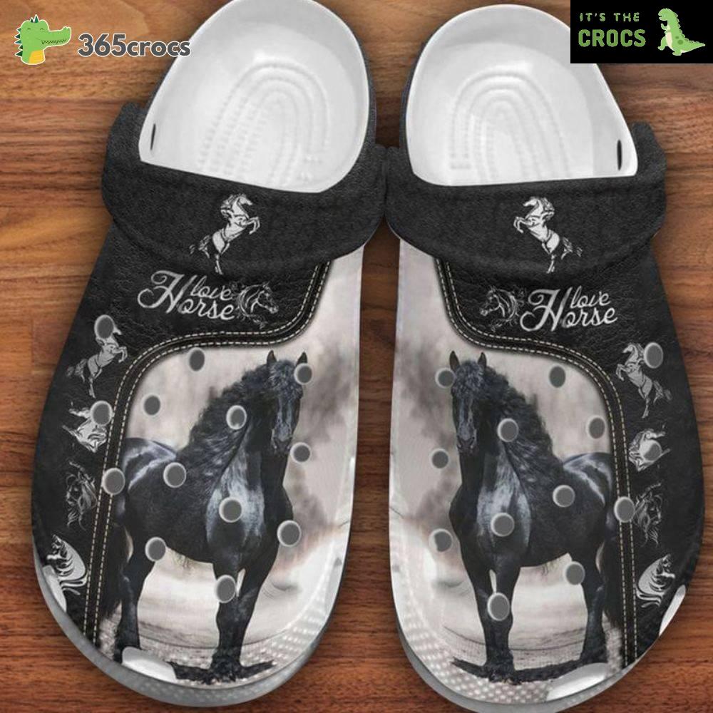 Black Horselove Horse Clog Horse Lover Gift Cowgirl Gift Crocs Clog Shoes
