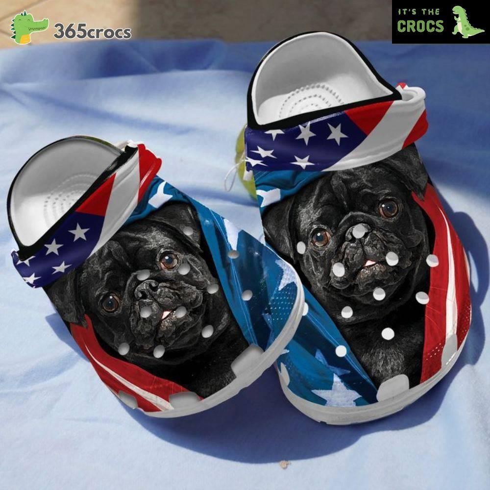 Black Pug Open Usa Flags Pug Proud Americanindependence Day Crocs Clog Shoes