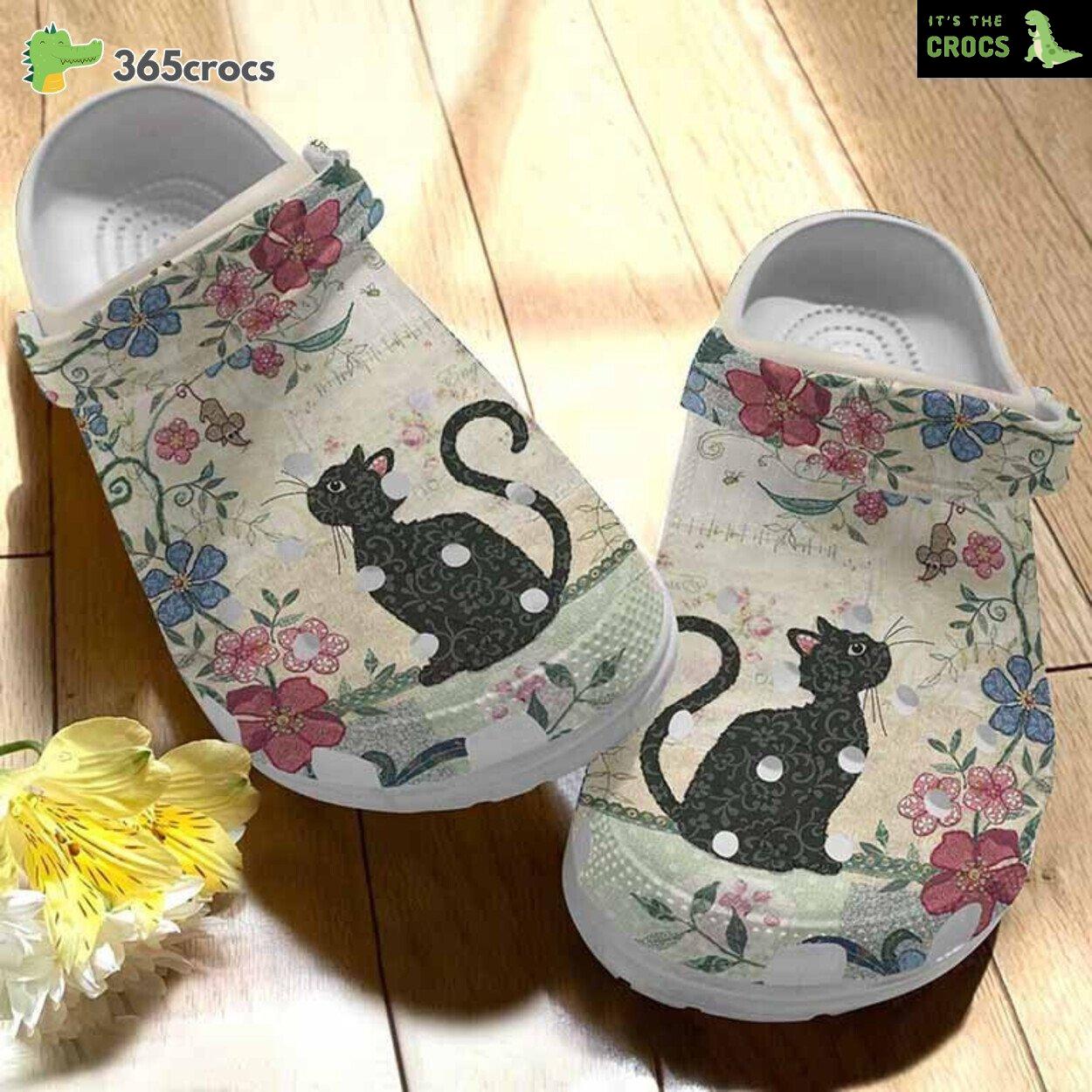 Blooming Black Cat Clogs Shoes Birthday Christmas Gift