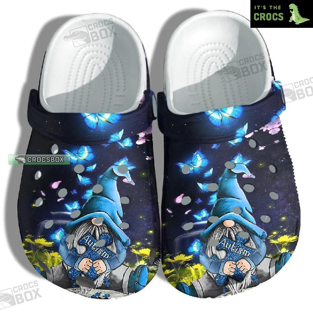 Blue Gnome And Butterfly Autism Awareness Crocs Clogs