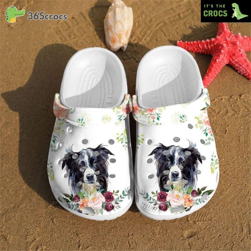 Border Collie Puppy Rose Flowers Happy International Dog Day Crocs Clog Shoes