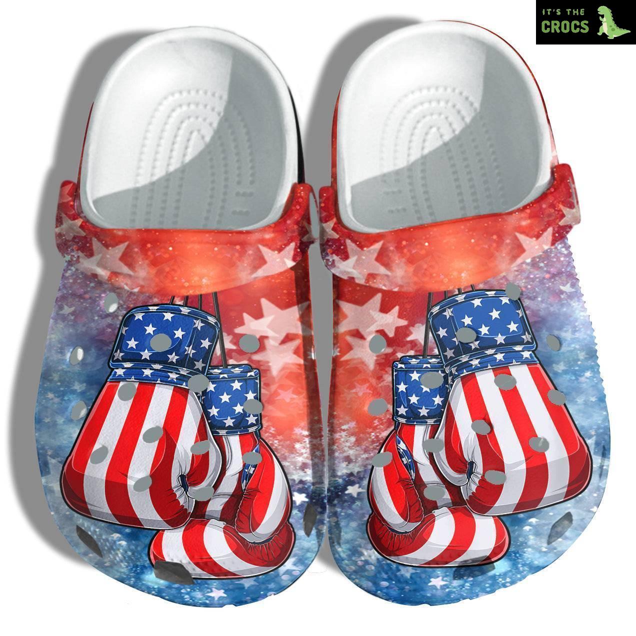 Boxing Fighter Breast Cancer America Flag Crocs Clog Shoes Gift Women – Usa Pugilism Soldiers Veterans 4Th Of July Crocs Clog Shoes Birthday Gift