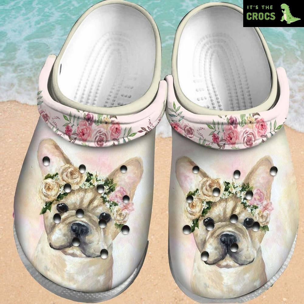 Bulldog Pink Flower 102 Gift For Lover Rubber clog Crocs Shoes