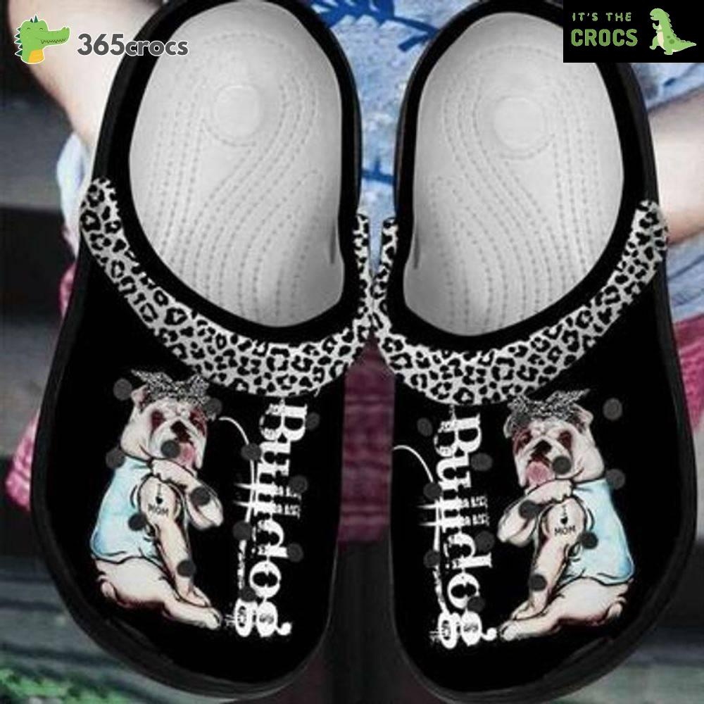 Bulldog Puppy I Love Mom Leopard Pattern Happy Mother’s Day For Dog Mom Crocs Clog Shoes