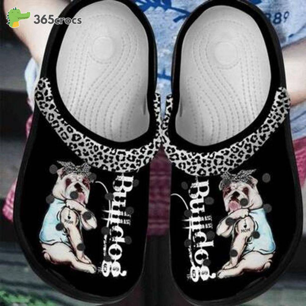 Bulldog Puppy I Love Mom Leopard Pattern Happy Mother’s Day For Dog Mom Crocs Clog Shoes