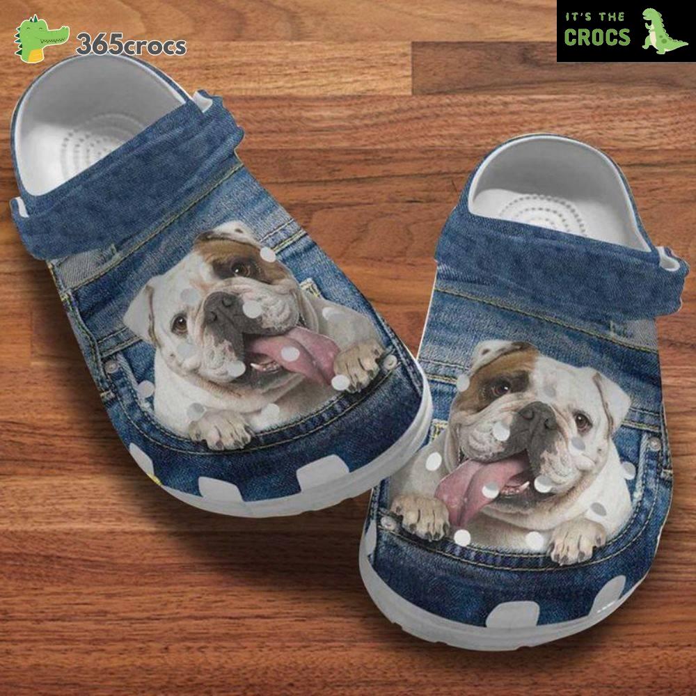 Bulldog Puppy Jeans’ Pocket Family Day Gift For Bulldog Mom Dad Crocs Clog Shoes