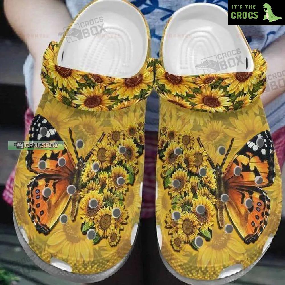 Butterfly Flower Yellow Crocs Shoes