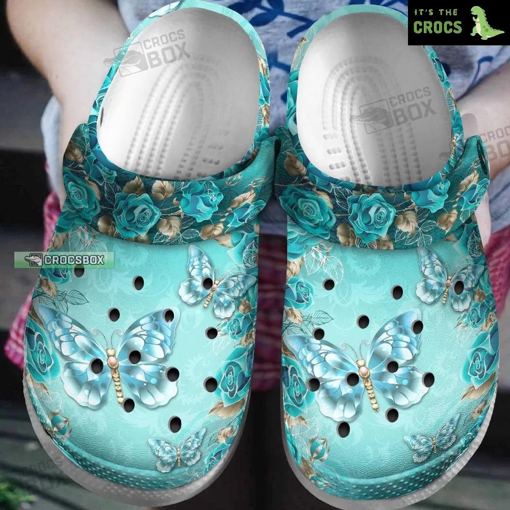 Butterfly Roses Stone Jade Green Crocs