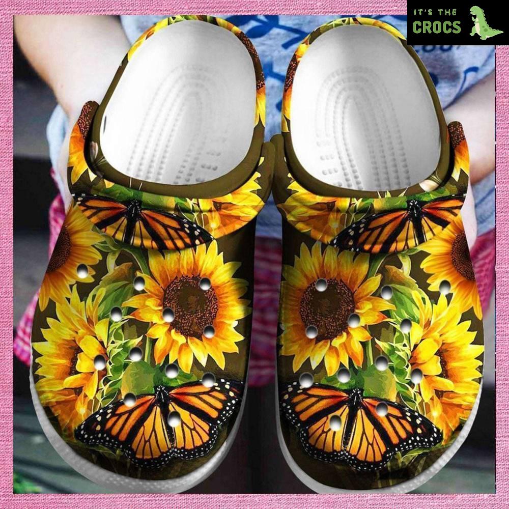 Butterfly Sunflower Rubber Crocs Clog Shoes