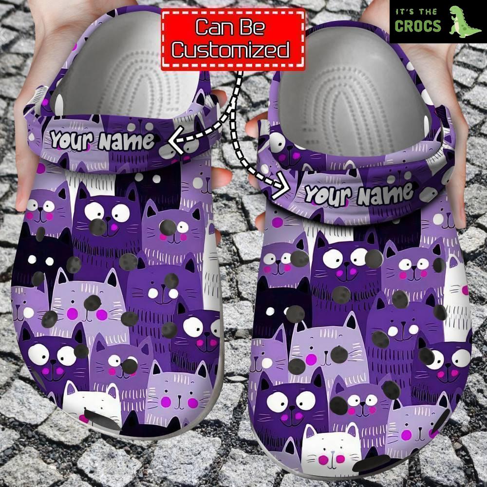 Cat – Personalized Cat Purple Pattern Clog Crocs Shoes For Men And Women