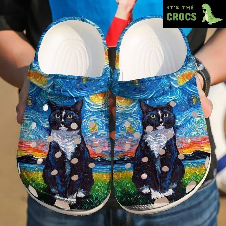 Cat Black Night Crocs Classic Clogs Shoes