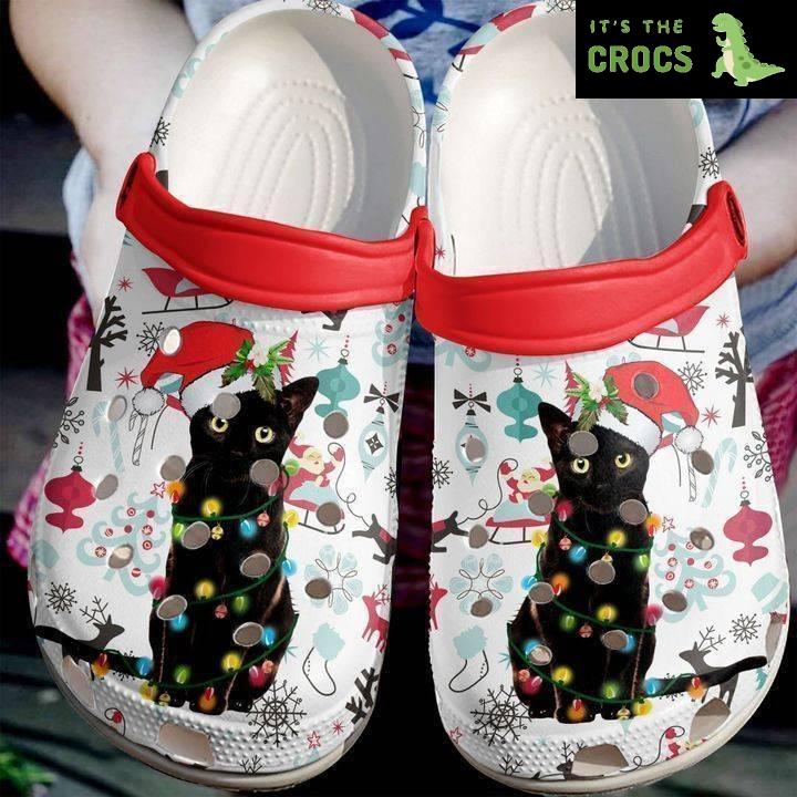 Cat Christmas Black Crocs Classic Clogs Shoes