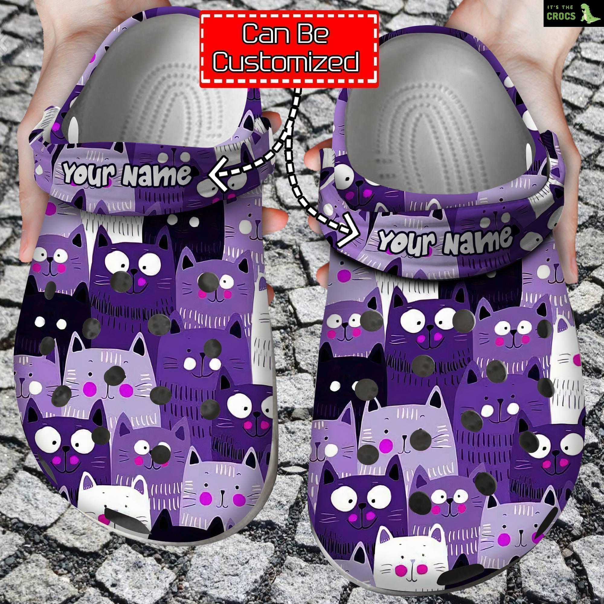 Cat Crocs Personalized Cat Purple Pattern Clog Shoes