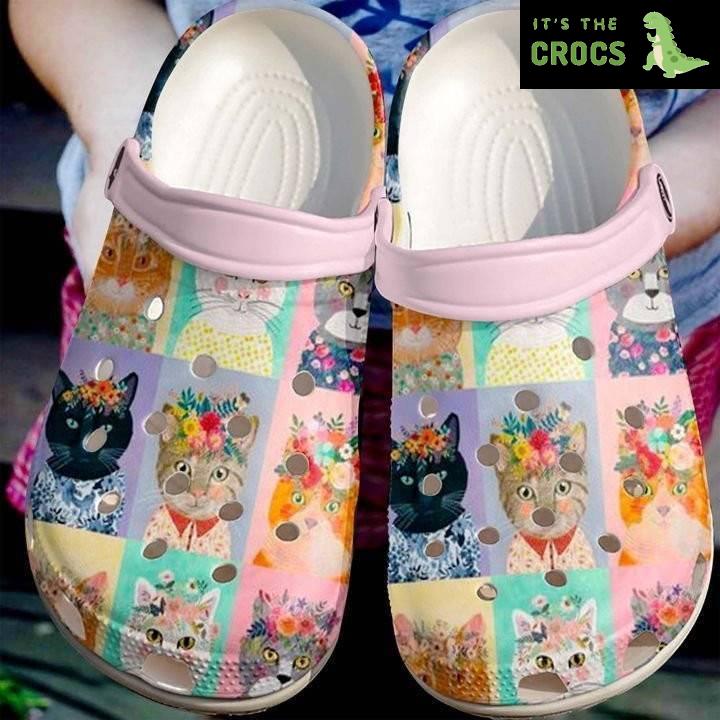 Cat Flowers Crocs Clog Shoes