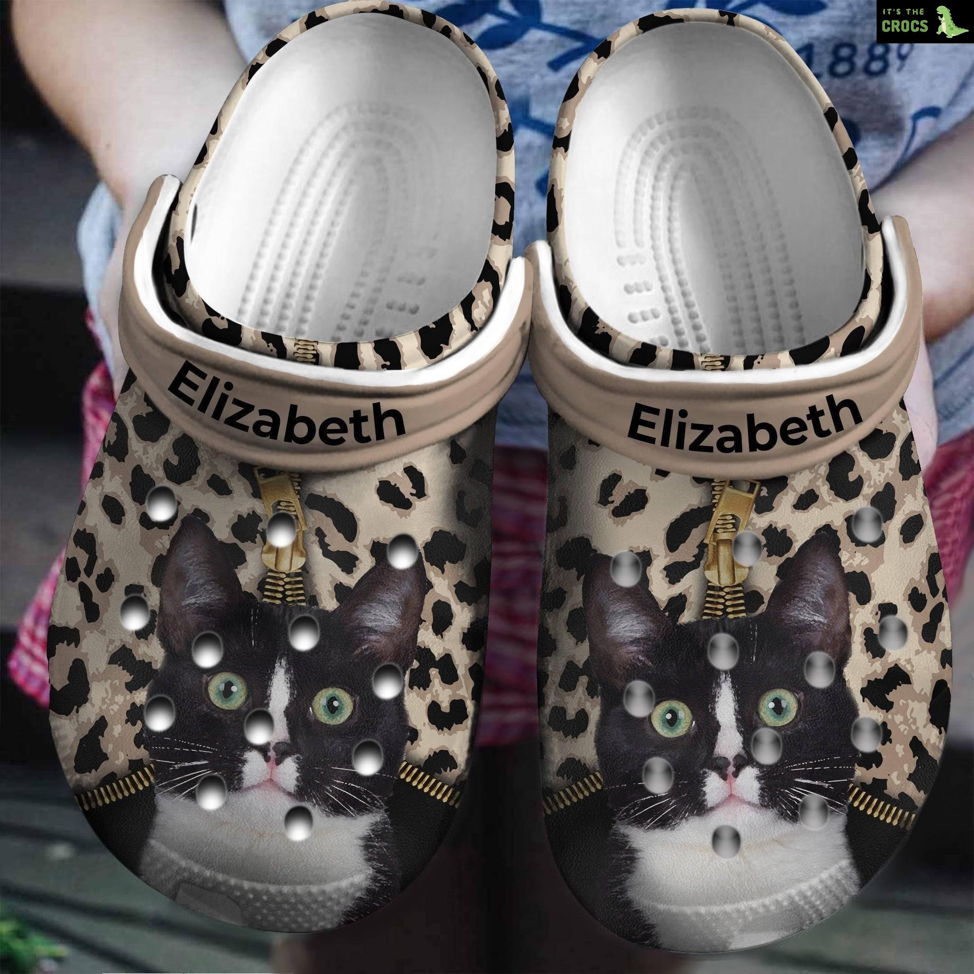 Cat Leopard Personalized Crocs Shoes clogs Gifts For Birthday Christmas