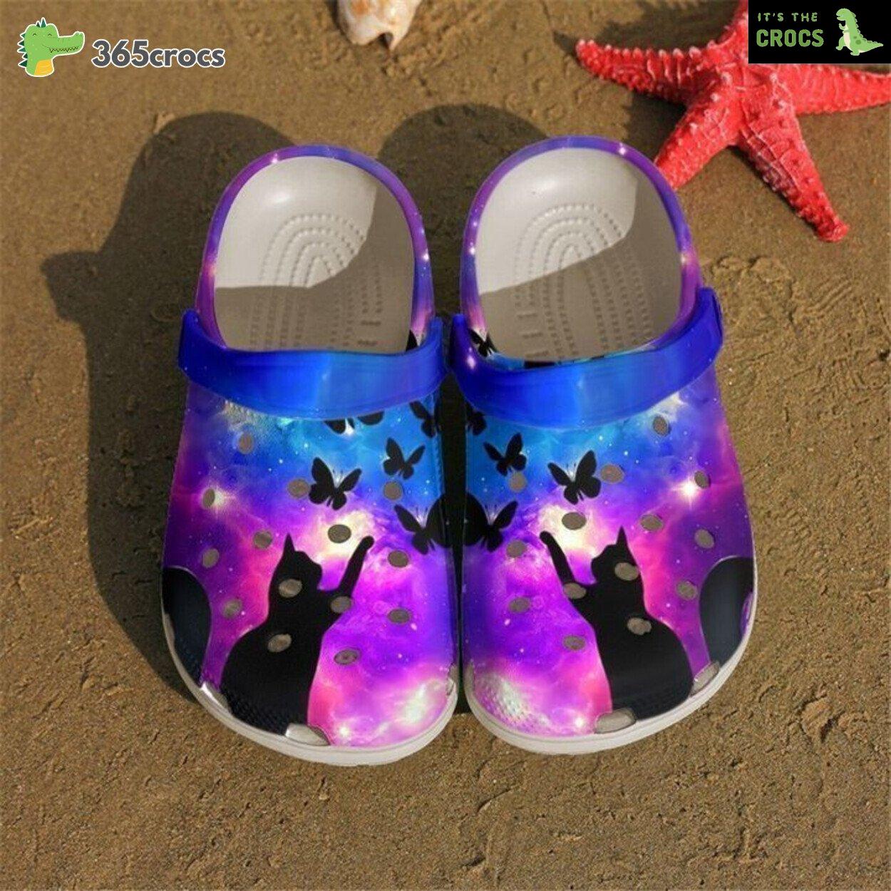 Cat Lovers Rejoice with Purple Butterfly Theme on Classic Clogs Footwear