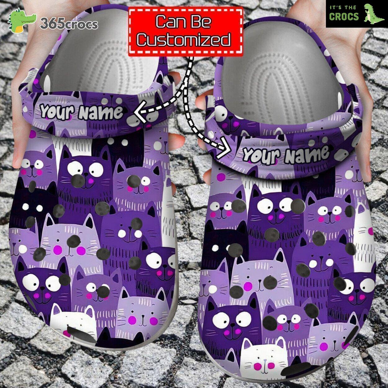 Cat Purple Pattern Personalized Comfort Clog Shoes Feline Lovers Design