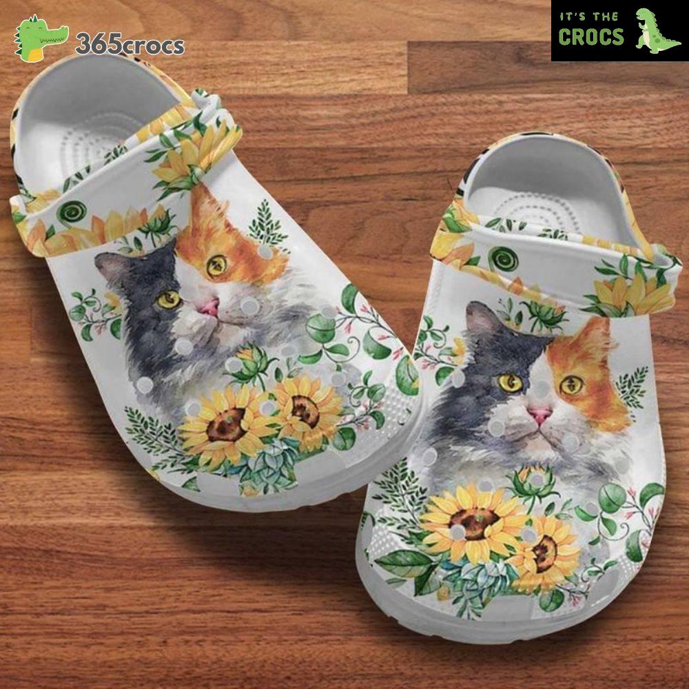 Cat Sunflowers Kitten Cat Loversnational Cat Day Gift Crocs Clog Shoes