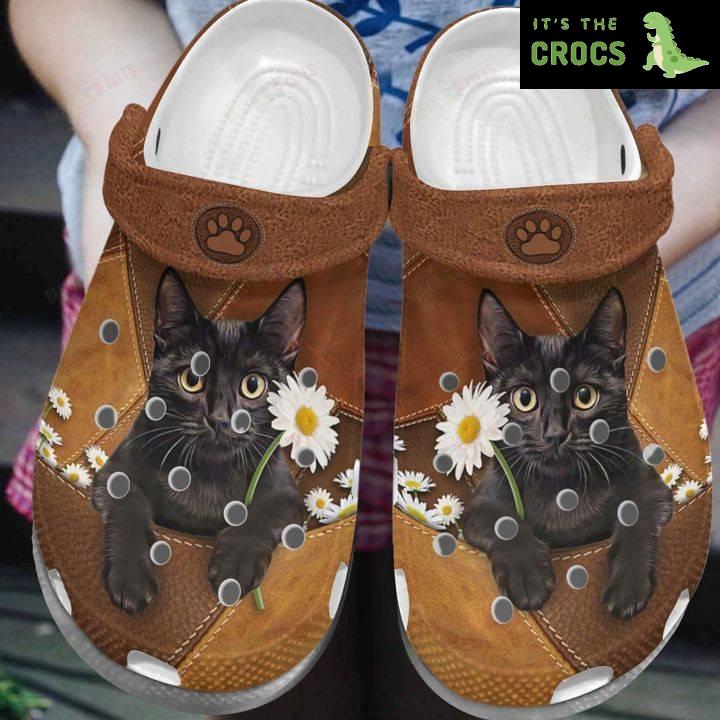 Cat White Sole Daisy Black Cat Crocs Classic Clogs Shoes