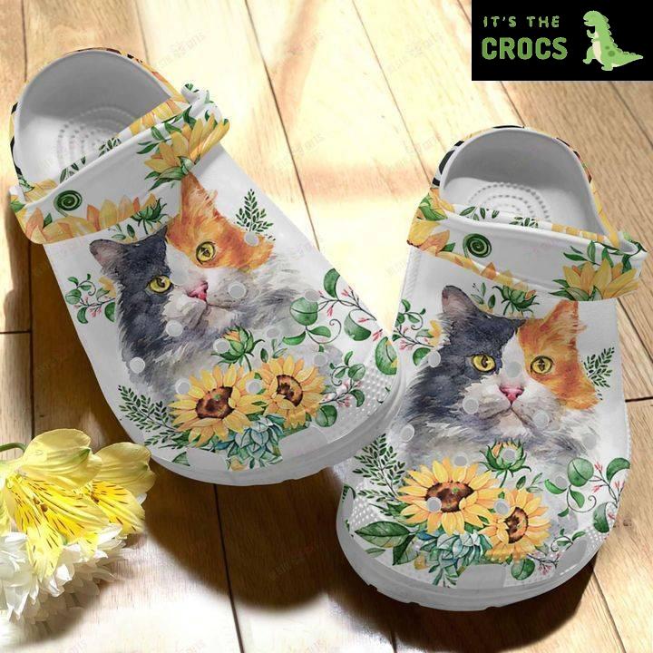 Cat White Sole Sunflower Cat Crocs Classic Clogs Shoes