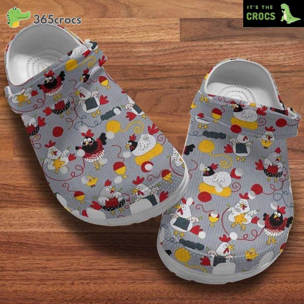 Chibi Chickens Het Classic Clog, Chickens Knitting Band Clog, Gift For Mom Crocs Clog Shoes