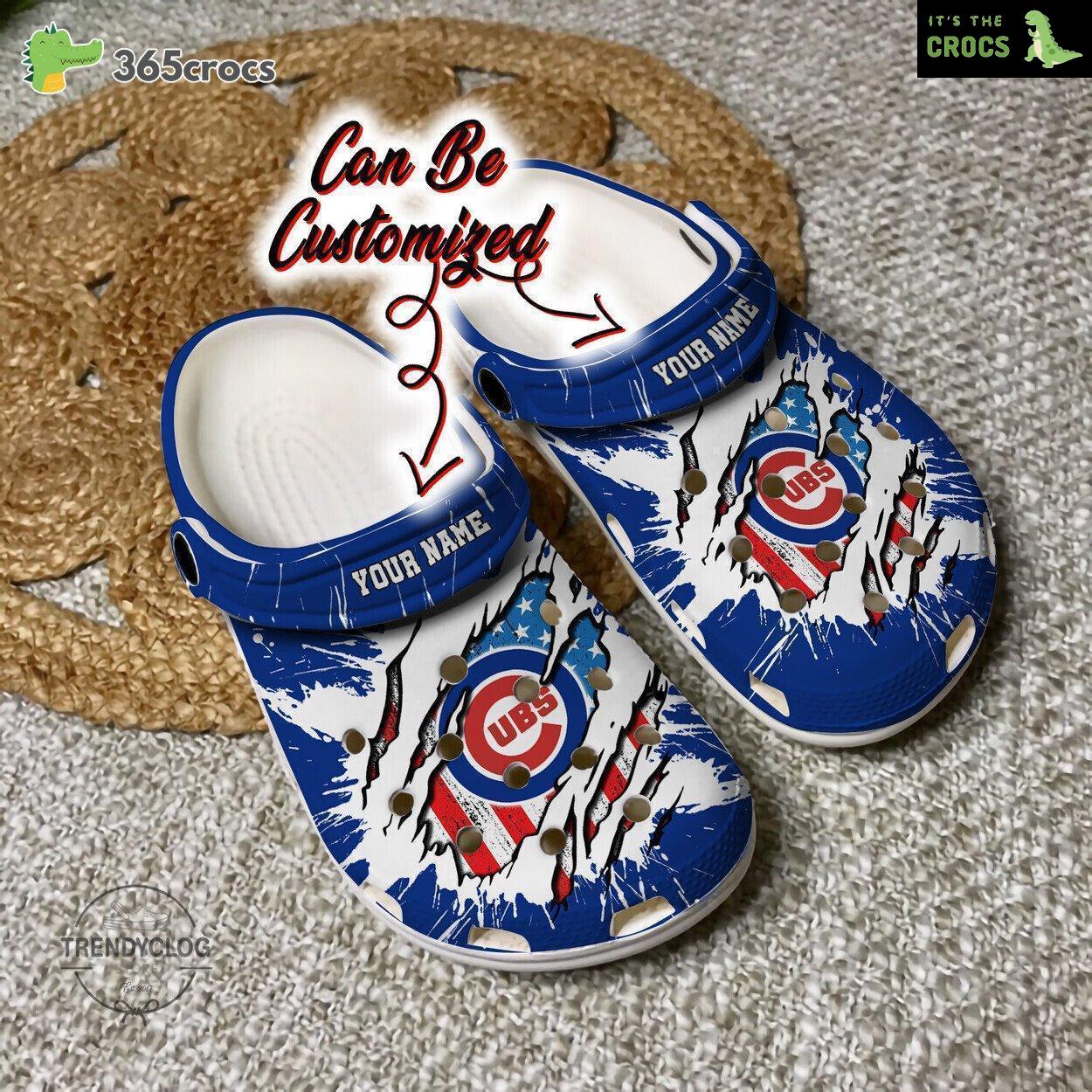 Chicago Cubs Personalized Chicago Cubs Baseball Ripped American Flag Clog Shoes